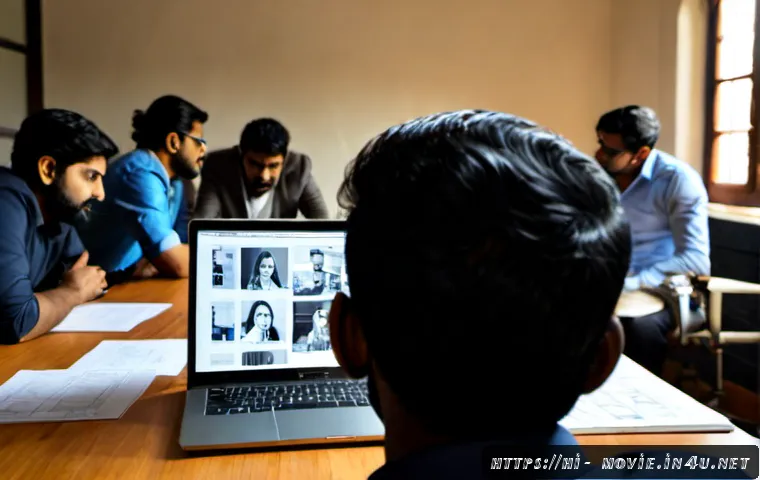 영화 제작사의 채용 트렌드 - Photorealistic modern Indian film production office during a hiring review, diverse young profession...