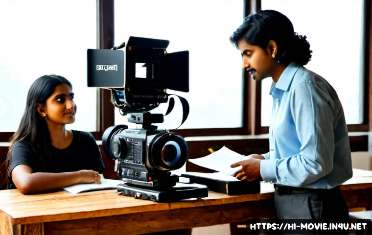 Home 17 영화 제작사 창업 사례 - Photorealistic Indian film production startup founders in a modern Mumbai creative studio, a confide...